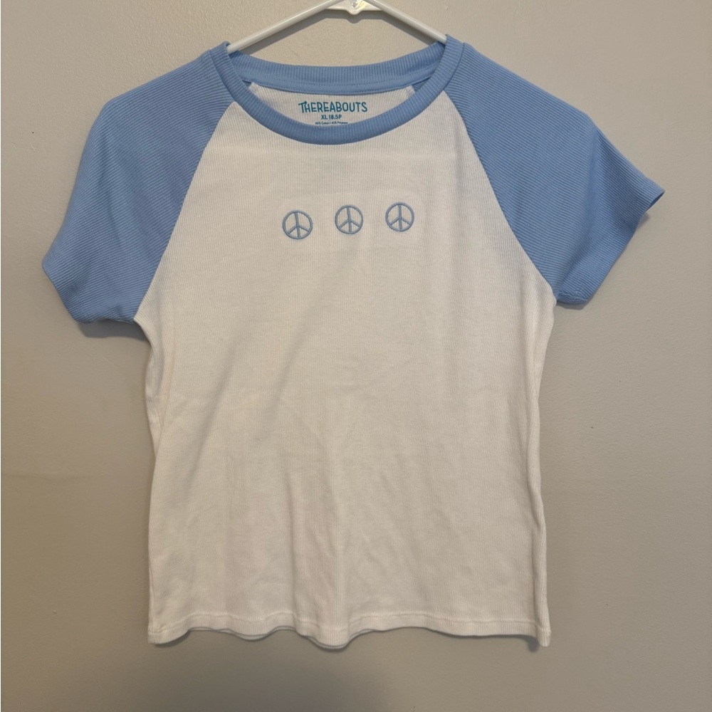 Kids Blue and White Peace Sign T-Shirt